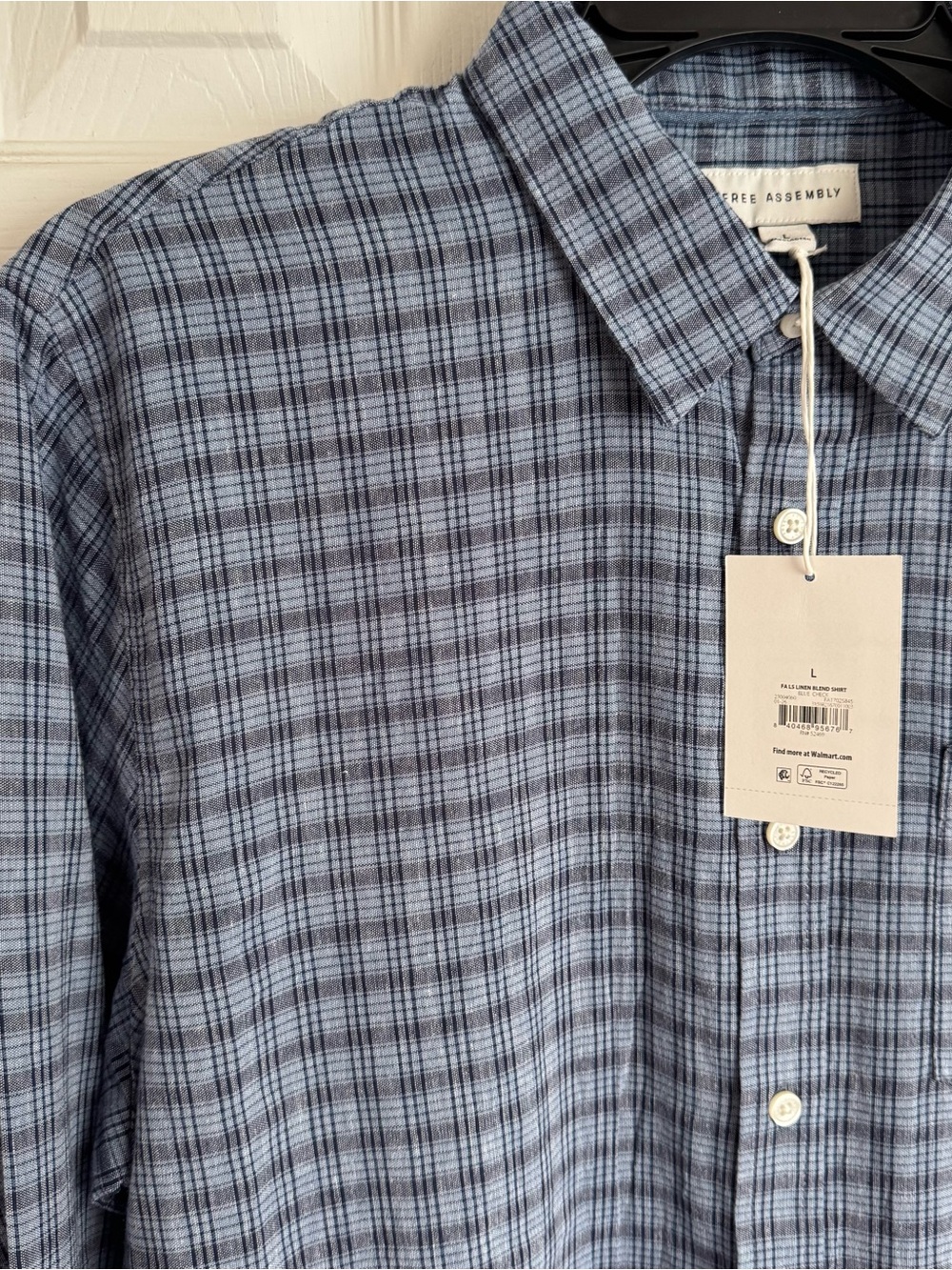 Free Assembly Men’s Linen Blend Plaid Button Down Shirt L Blue Relaxed Fit - Picture 11 of 16